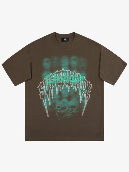 Dark Grid Skull Graphic T-Shirt 