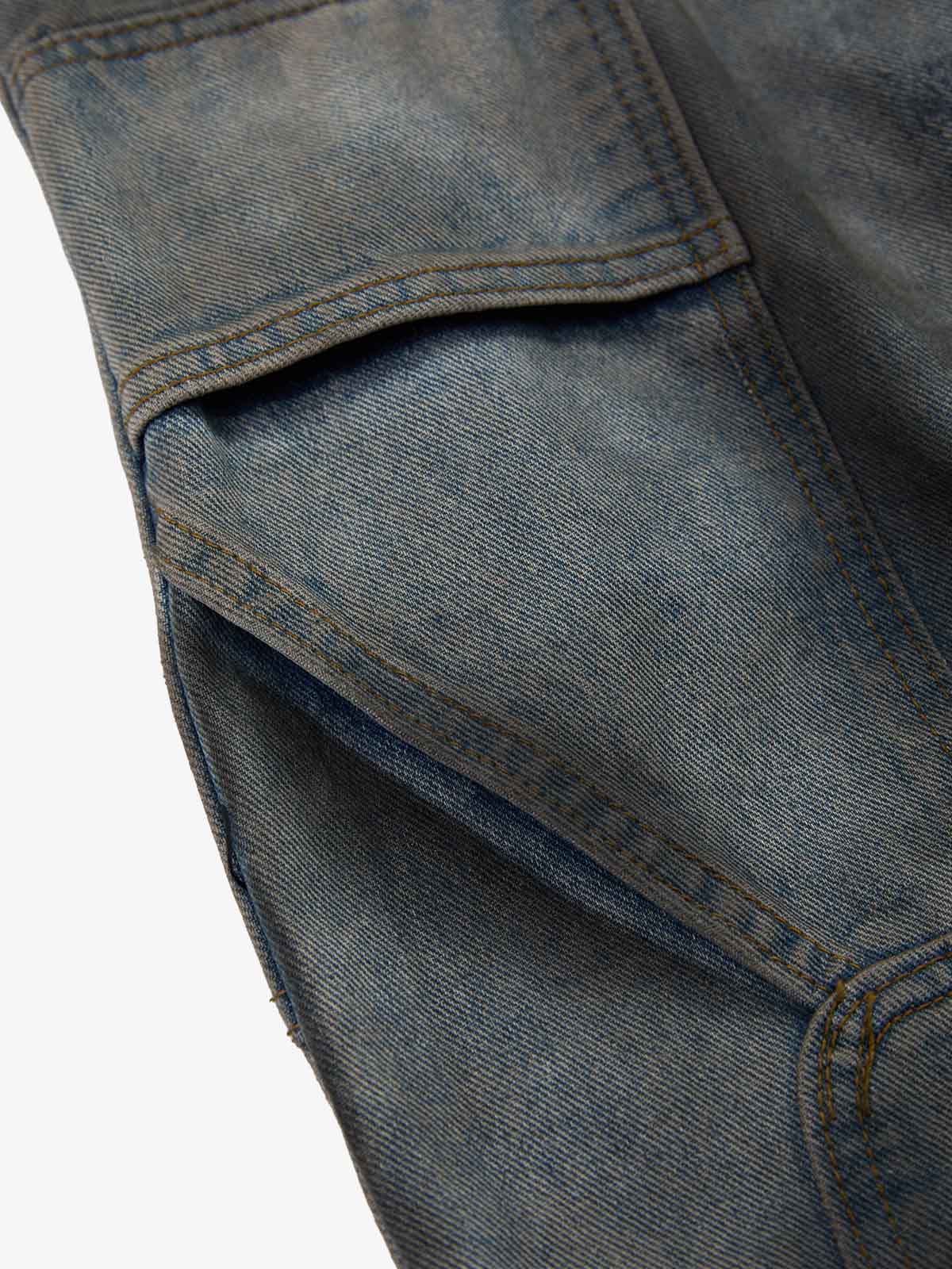 Distressed Washed Ripped Letter Patchwork Wide Leg Jeans 
