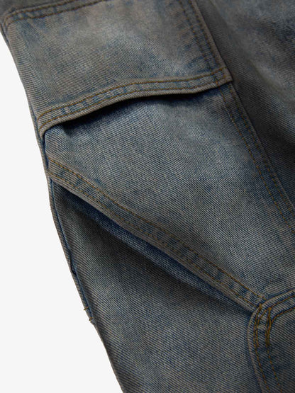 Distressed Washed Ripped Letter Patchwork Wide Leg Jeans 