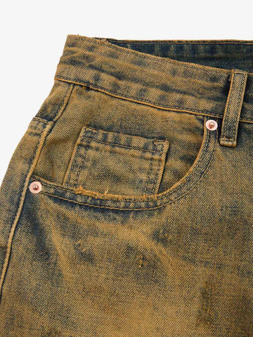 Burnt Orange Distressed Denim Shorts 