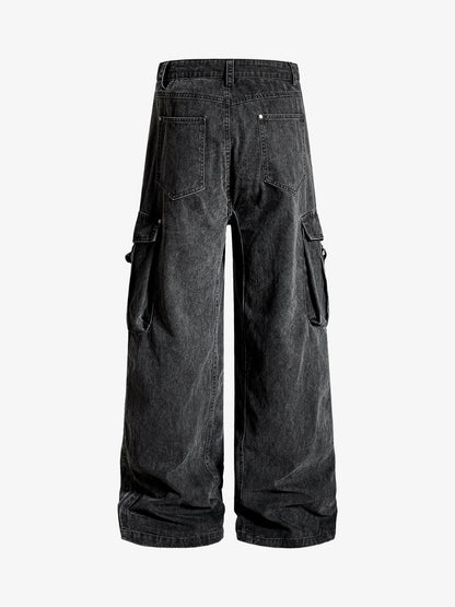 Washed Cotton Multi-Pocket Ruched Cargo Pants 