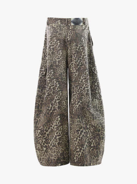 Vintage Leopard Print Cargo Barrel Pants 