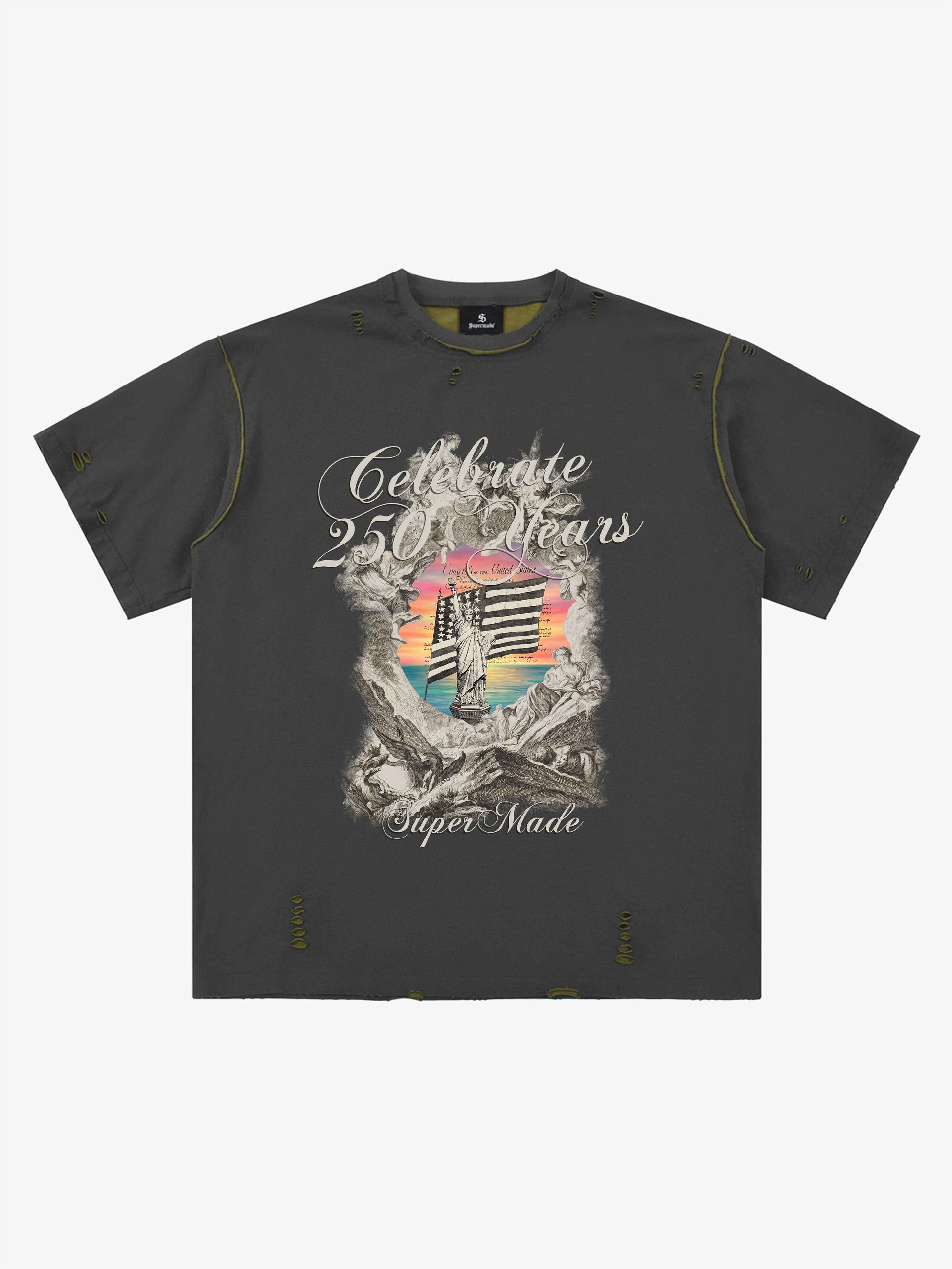 Statue of Liberty Graphic Distressed Reversible T-Shirt