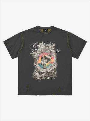 Statue of Liberty Graphic Distressed Reversible T-Shirt