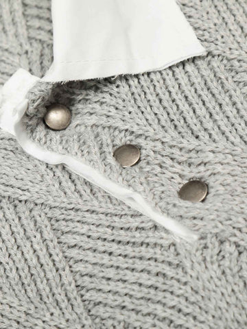 Retro Contrast Collar Embroidery Knit Sweater 