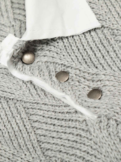 Retro Contrast Collar Embroidery Knit Sweater 