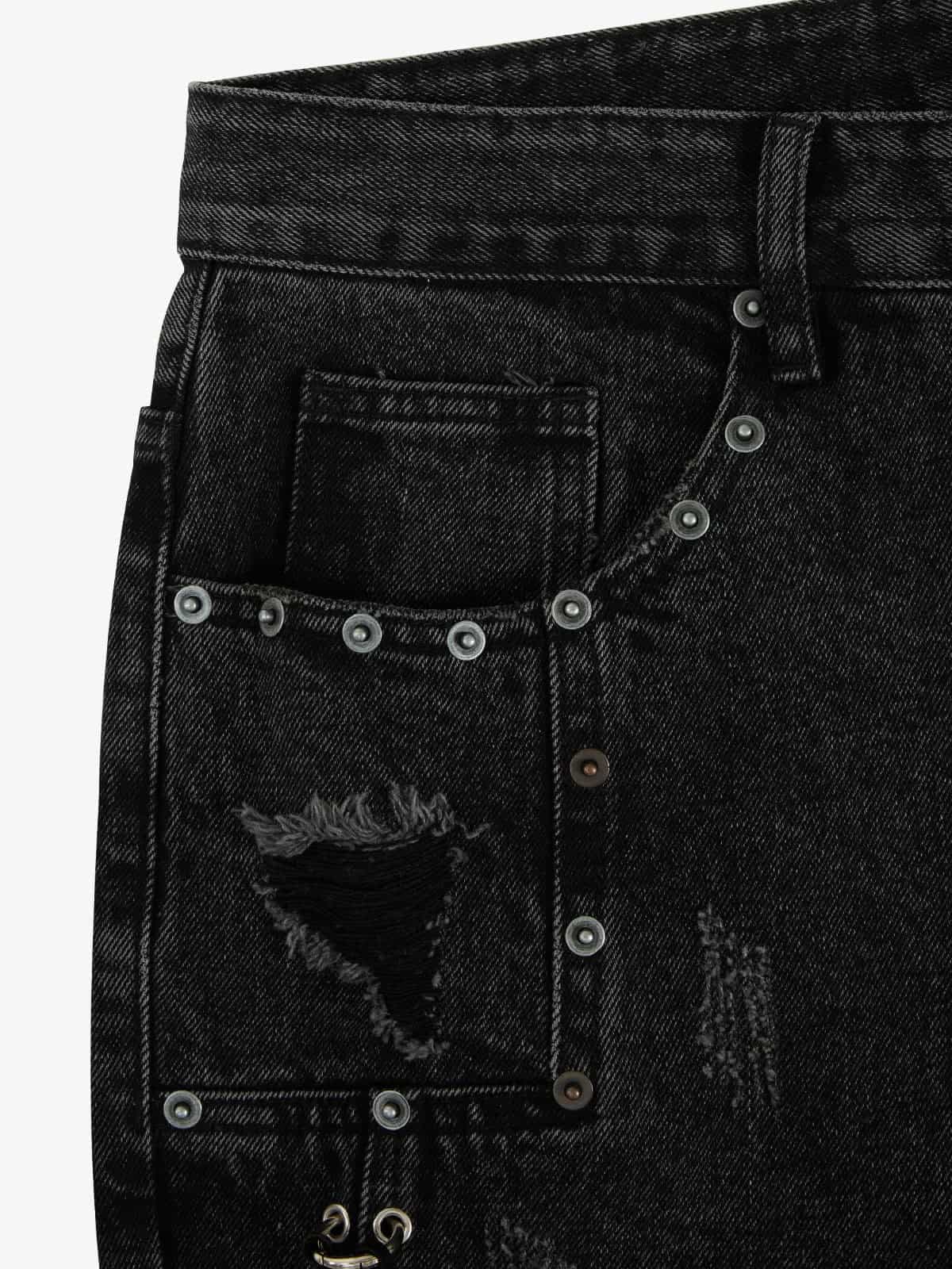 Vintage Washed Distressed Metal Ring Baggy Jeans 