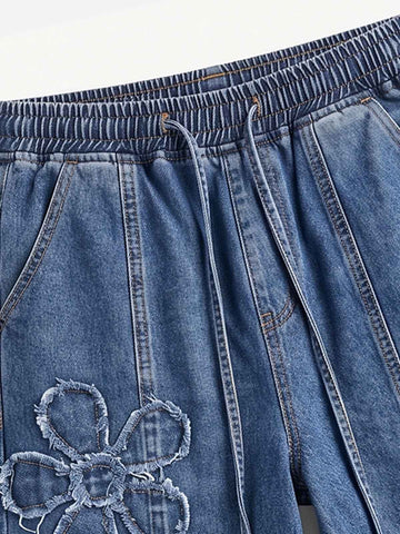 Appliqué Embroidered Wide-Leg Jeans