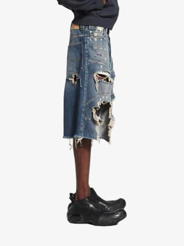 Distressed Raw Hem Denim Shorts