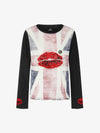 Cotton Casual T-Shirt with Lip Print Sleeve Detail