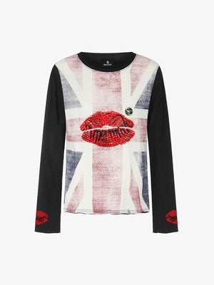 Cotton Casual T-Shirt with Lip Print Sleeve Detail