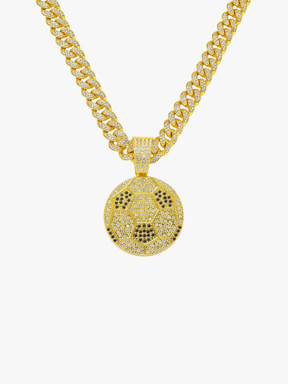 Iced Soccer Ball Pendant Chain Necklace 