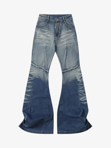 Washed Panel Seam Flare Jeans 