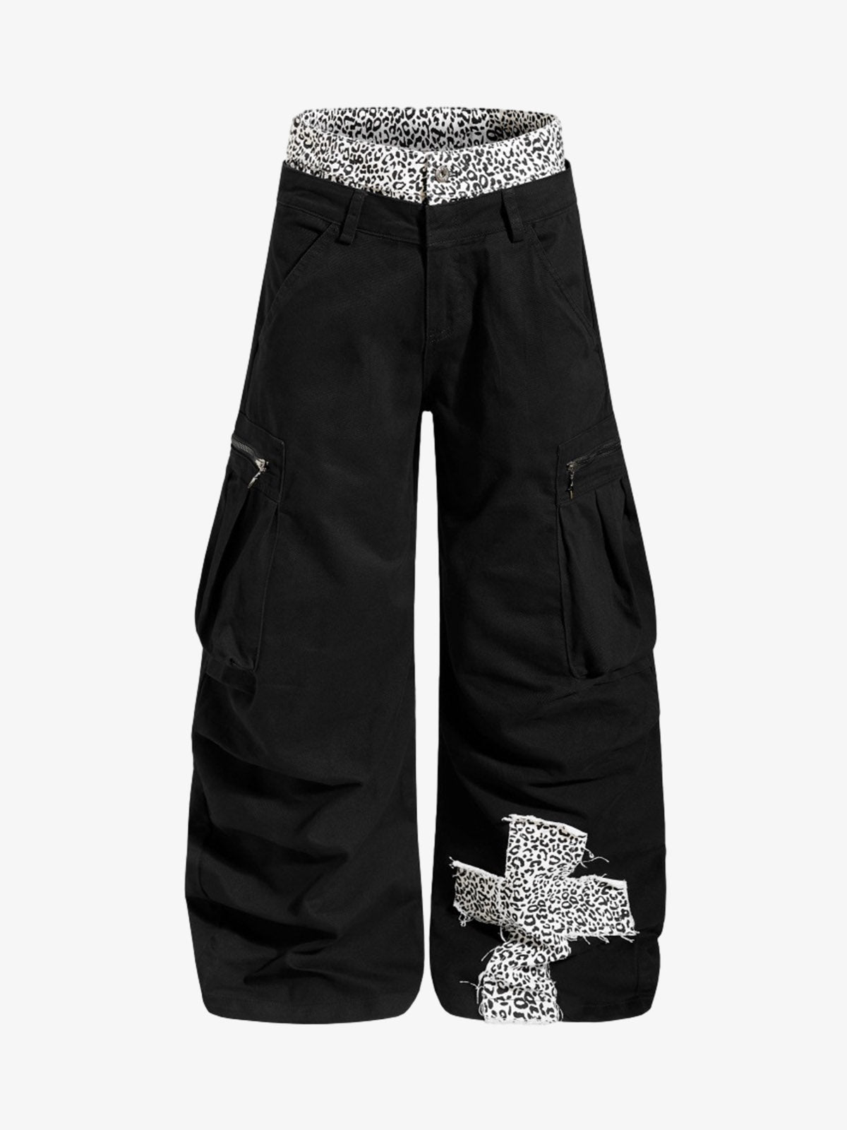 Leopard Waistband Cross Patch Cargo Pants