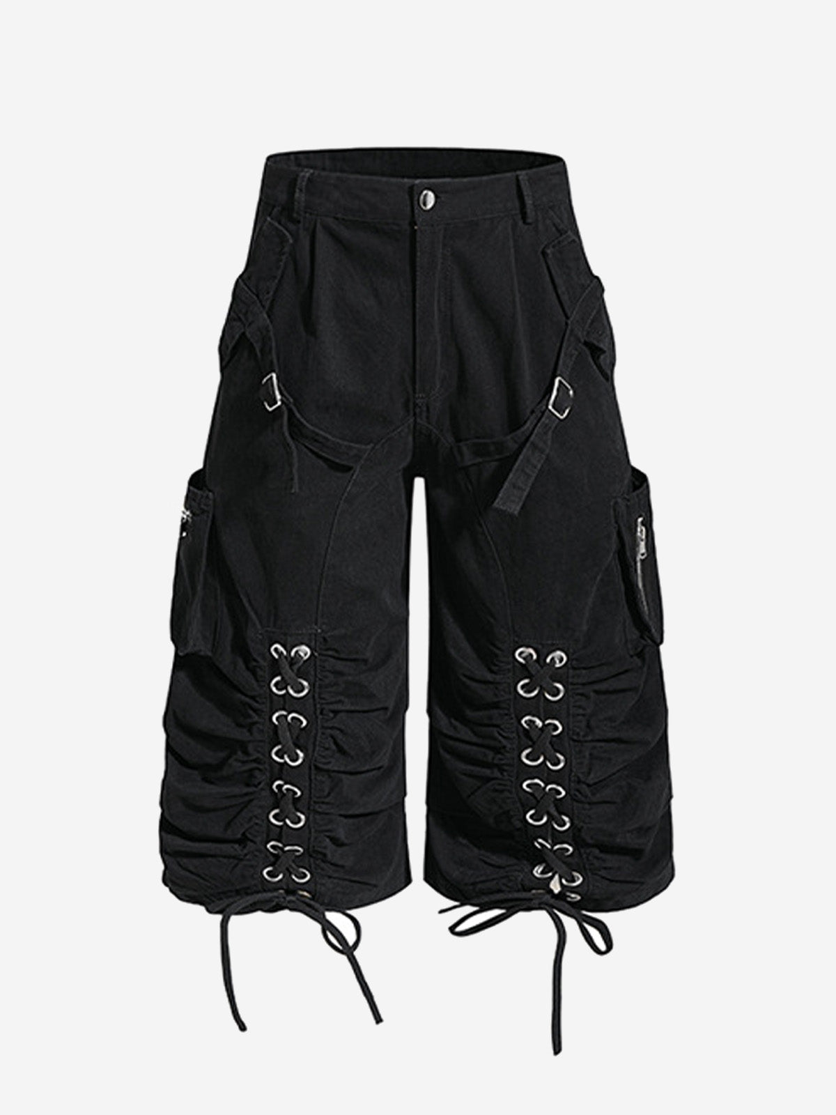 Y2K Lace Up Ruched Wide Leg Cargo Shorts