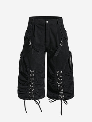 Y2K Lace Up Ruched Wide Leg Cargo Shorts