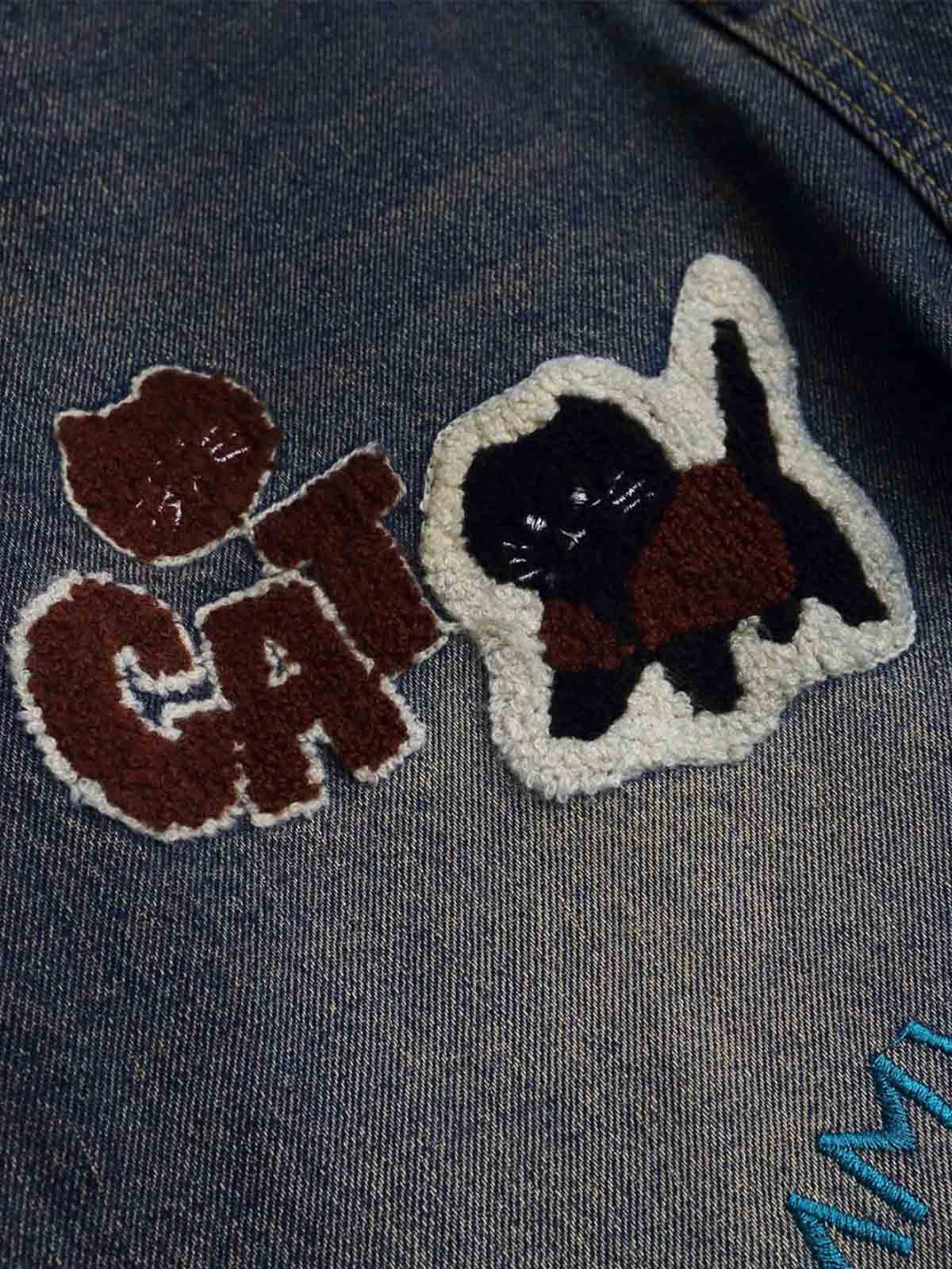 Retro Cartoon Graphic Heavy Embroidery Barrel Jeans - 2562 
