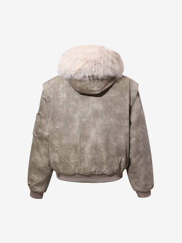 Washed Patchwork Contrast Bomber Jacket 