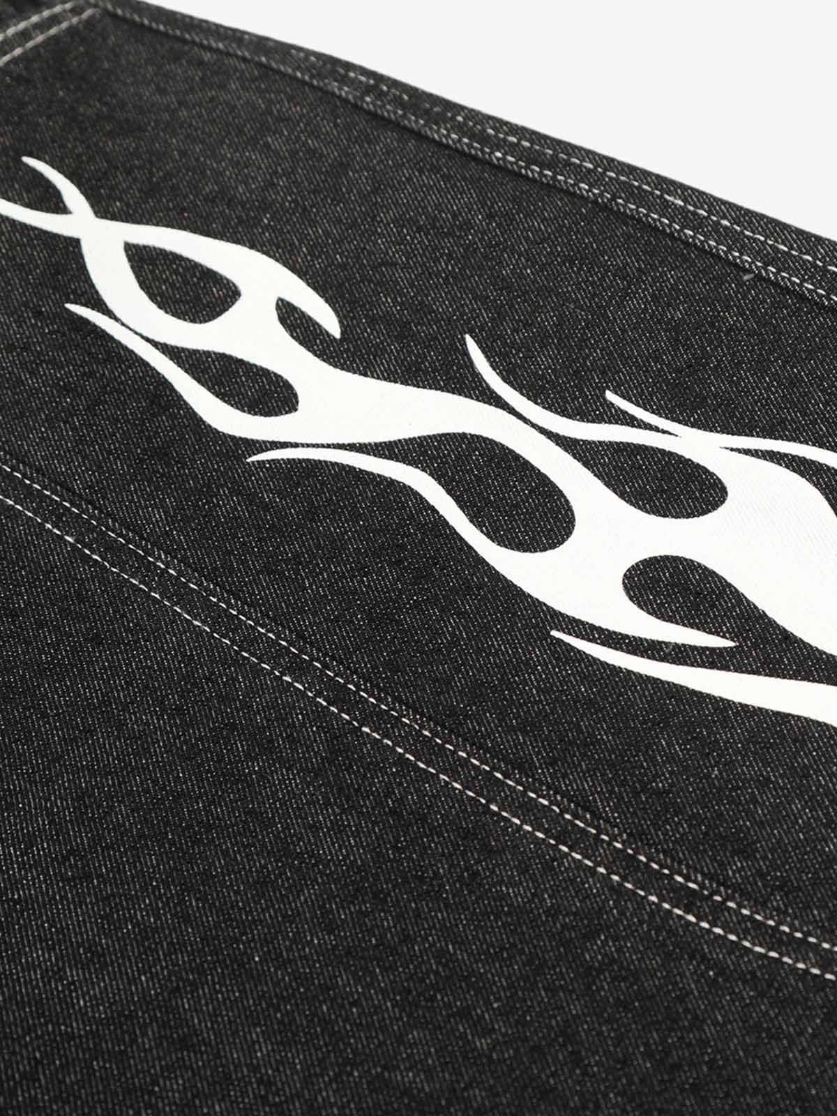Contrast Stitching Flame Denim Shorts