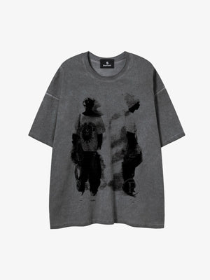Acid Wash Figure Graphic Oversized T-Shirt