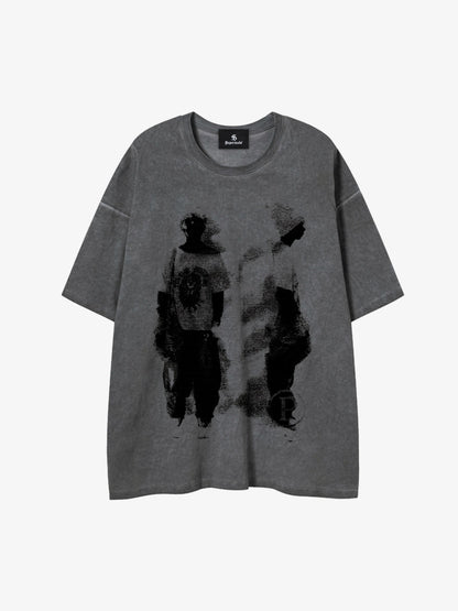 Acid Wash Figure Graphic Oversized T-Shirt