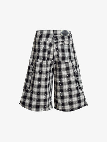 Star Print Plaid Shirt with Tulle Trim – Relaxed Fit Layered Streetwear