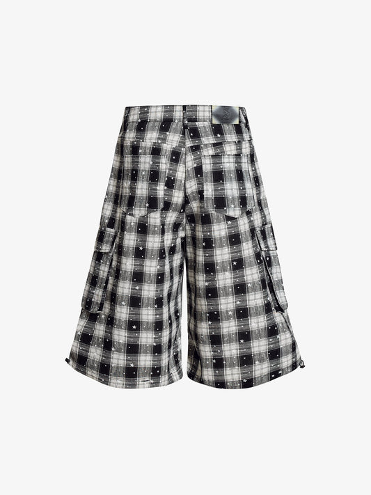 Star Print Plaid Shirt with Tulle Trim