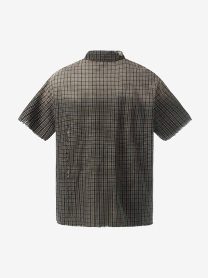 Gradient Plaid Frayed Short Shirt