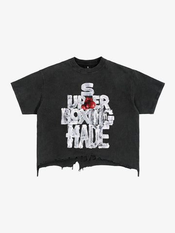 Distressed Boxing Graphic Crop Tee