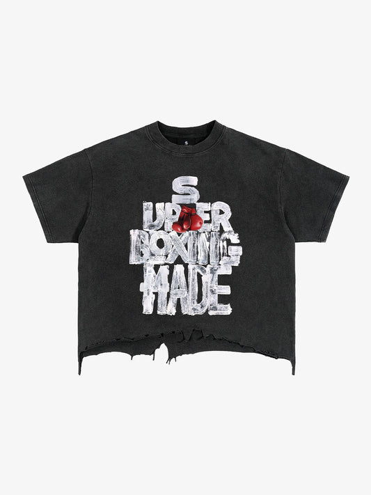 Distressed Boxing Graphic Crop Tee
