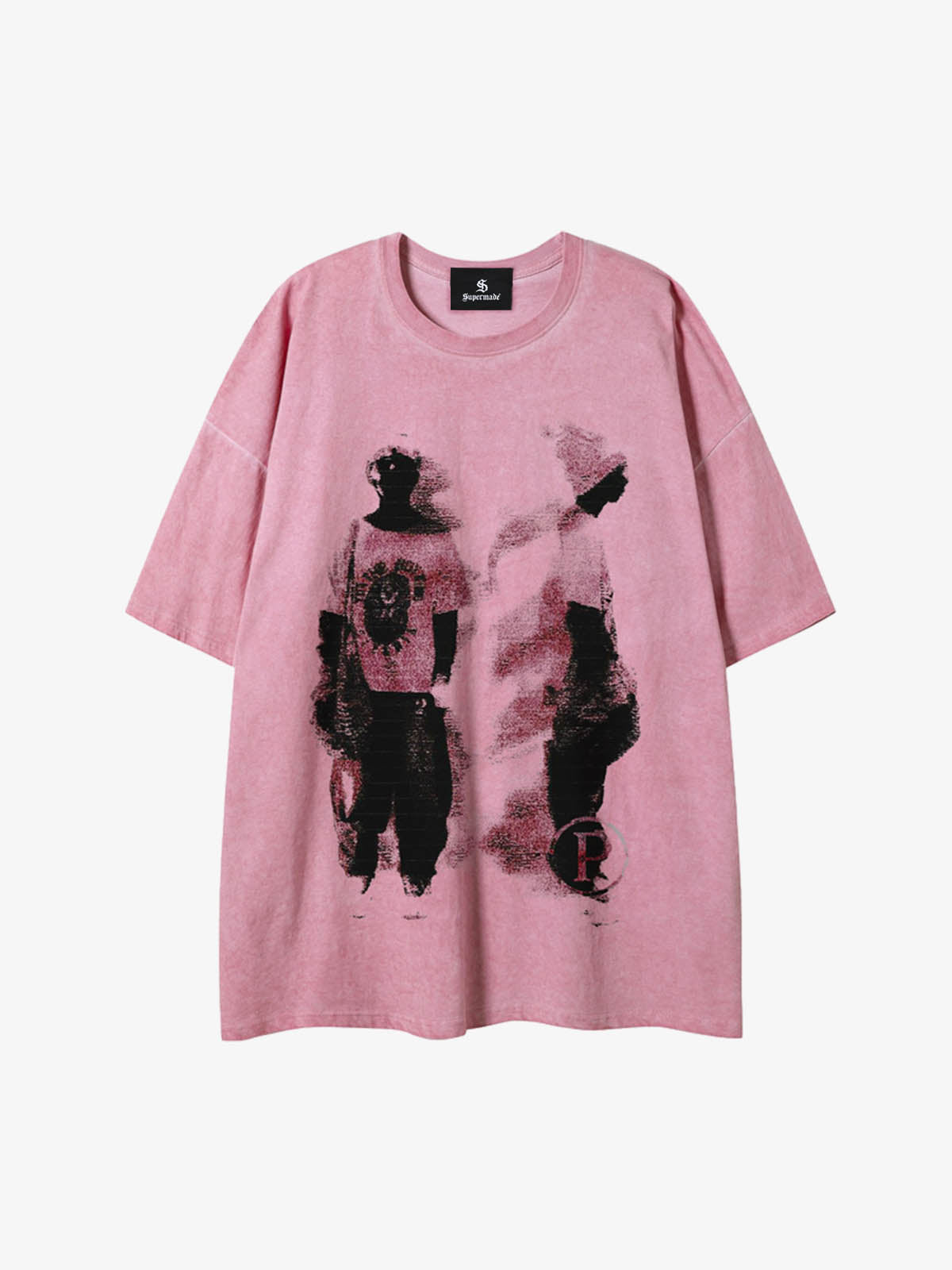 Acid Wash Figure Graphic Oversized T-Shirt