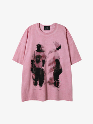 Acid Wash Figure Graphic Oversized T-Shirt