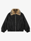 Vintage Distressed Deconstructed Faux Fur Collar Jacket 