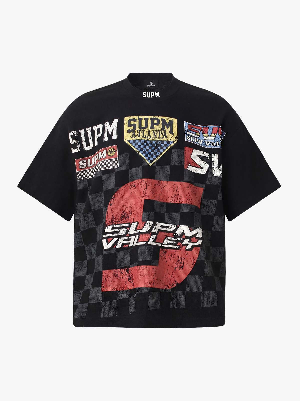 Waffle Knit Racing Checkered Flag Graphic T-Shirt 