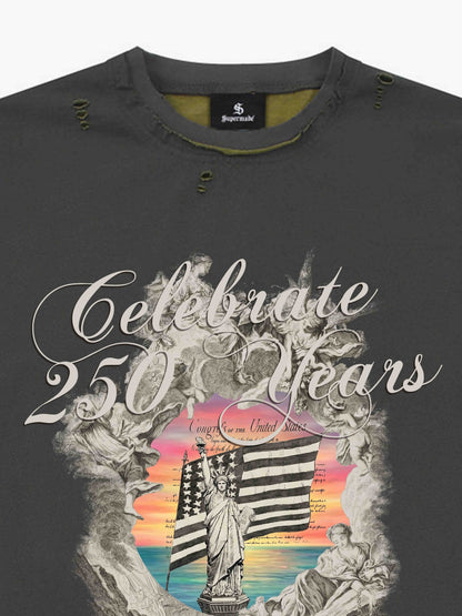 Statue of Liberty Graphic Distressed Reversible T-Shirt