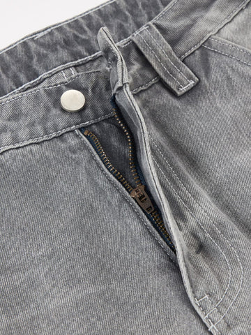 Retro Washed Distressed Curved Blade Wide-Leg Jeans 