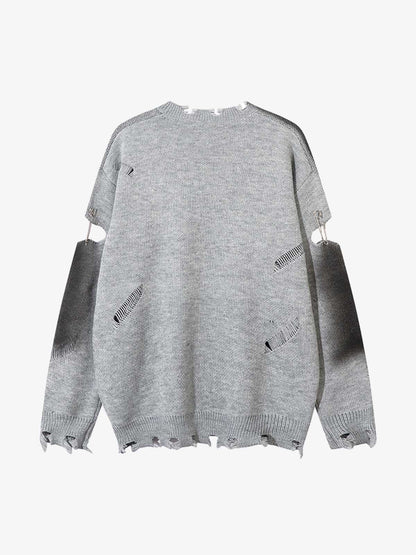 Vintage Spray-Painted Cross Hole Knit Sweater 