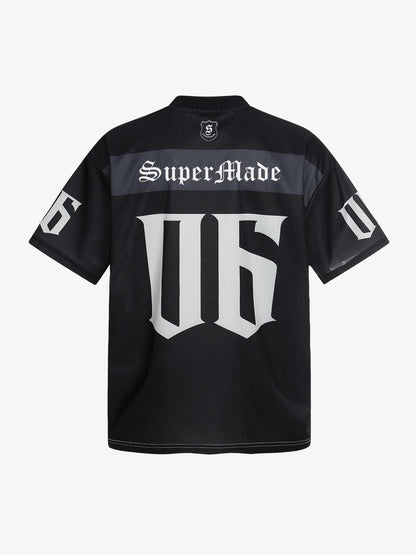 Oversized Mesh Football Jersey Tee – Gothic Number Graphic Sport T-Shirt