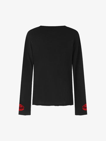 Cotton Casual T-Shirt with Lip Print Sleeve Detail