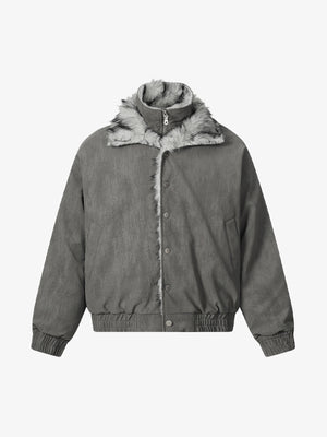 Vintage Dual-layer Collar Fleece-lined Zipper Jacket 