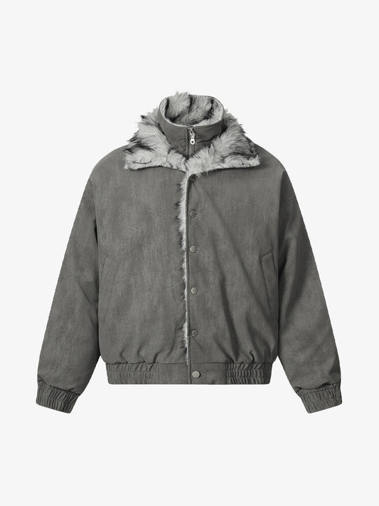 Vintage Dual-layer Collar Fleece-lined Zipper Jacket 