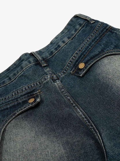 Vintage Embroidered Washed Raw-Edge Graffiti Scimitar Jeans 