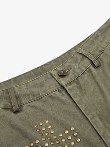 Vintage Utility Studded Cross Straight Leg Pants 