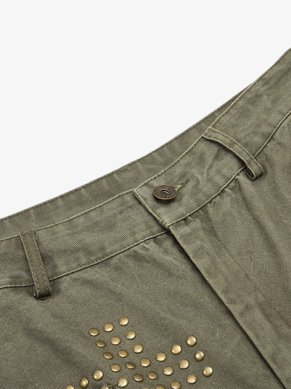 Vintage Utility Studded Cross Straight Leg Pants 