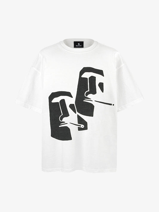 Abstract Moai Graphic T-Shirt 