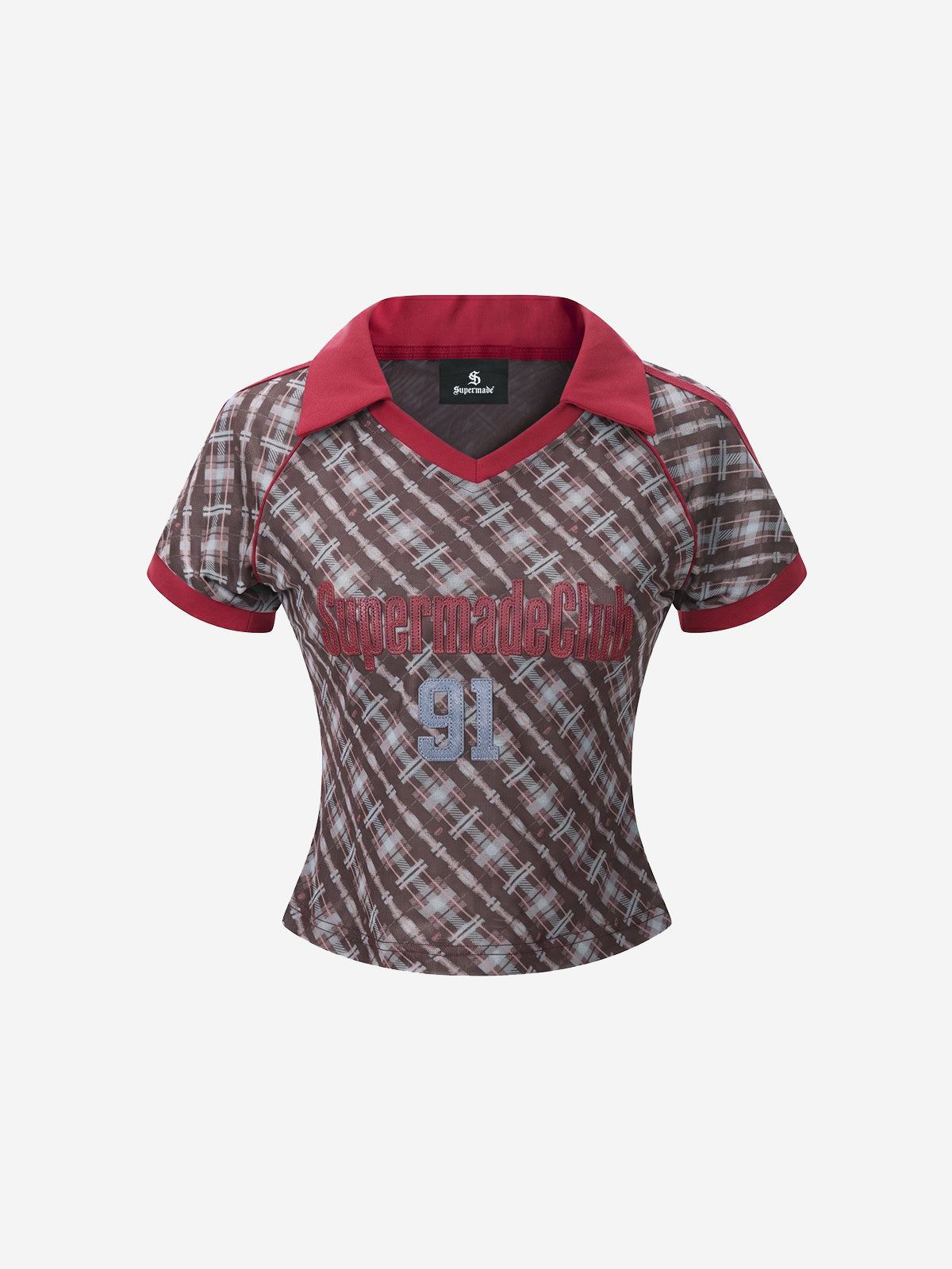 Y2K Plaid Lapel Slim-Fit T-Shirt