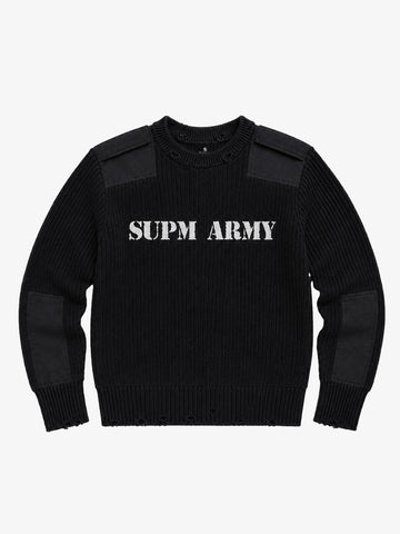 Embroidered Patchwork Distressed Knit Sweater