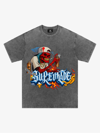 Street Skull Graffiti Artist Flame Flower Font T-Shirt 