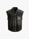 Vintage Punk Distressed Plaid Sleeveless Shirt - 2629 