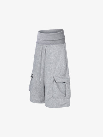 Fleece Cargo Shorts – High-Waisted Wide-Leg Loose Fit Streetwear Shorts
